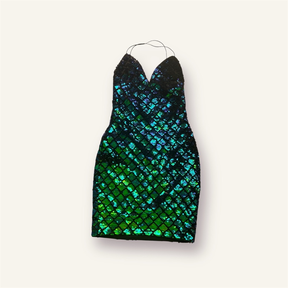 Fashion Nova Sequin Mini Dress Mermaid Blue Green XS
